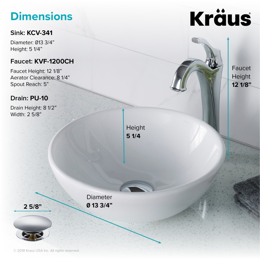 Kraus Ckcv3411200ch 14 Inch Round White Porcelain Ceramic Bathroom