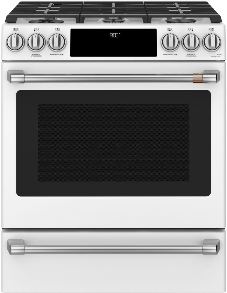 Cafe C2S900P4MW2 30 Inch Slide-In Dual Fuel Smart Range with 6