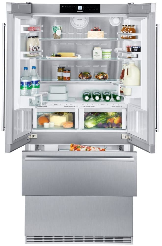 Liebherr Cbs2082 36 Inch Counter Depth 4 Door French Door Refrigerator With Biofresh Technology Automatic Ice Maker Duocooling Stainless Steel Back Wall Glassline Shelves Supercool Superfrost Superquiet Electronic Display Softtelescopic