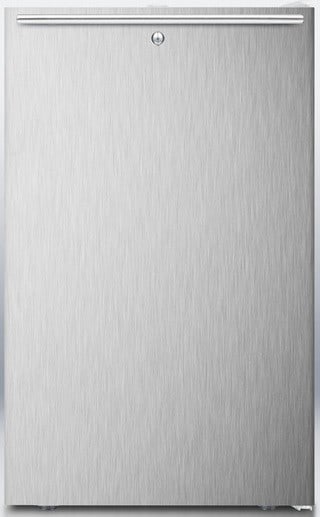 AccuCold CM411LSSHHADA 4.1 cu. ft. Compact Refrigerator with 2 Adjustable Wire Shelves, Manual Defrost, Door Lock, ADA Height Compliance and White Cabinet: Stainless Steel Door with Horizontal Thin Handle