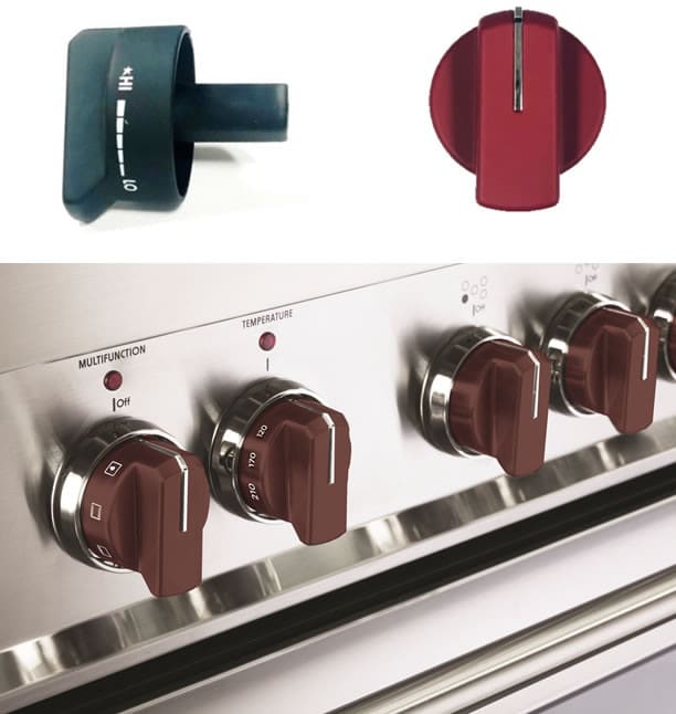 Verona VEKNDGGSBU Set of 8 Burgundy Knobs for Designer Single Oven Gas