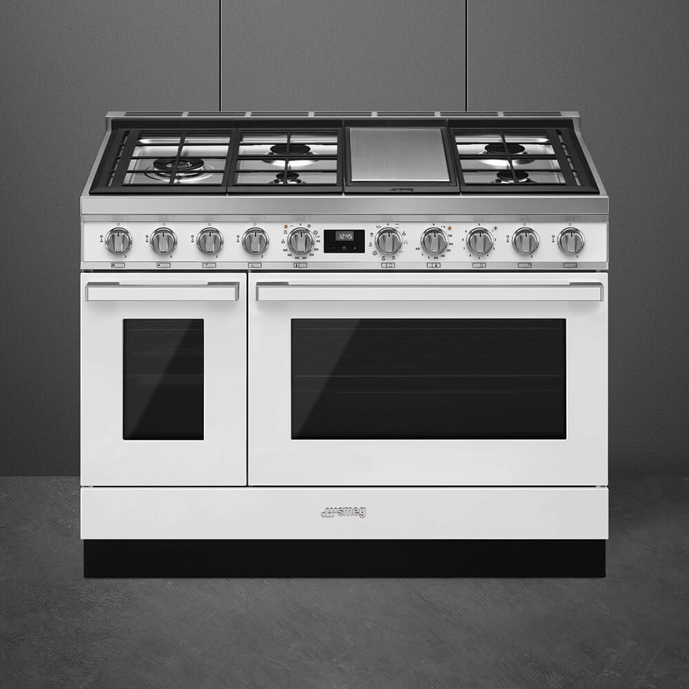 Smeg CPF48UGMWH 48 Inch Freestanding Professional Dual Fuel Range with 5 Sealed Burners, Double
