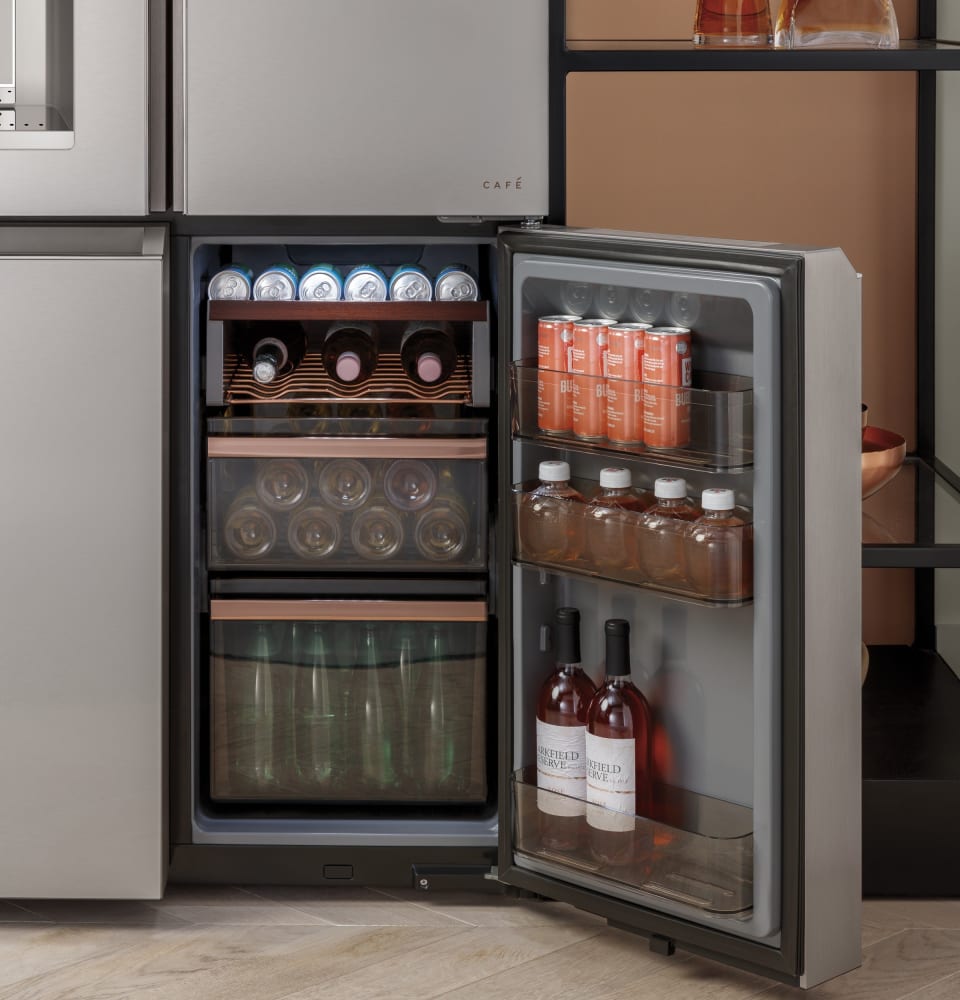 Cafe CQE28DM5NS5 36 Inch 4 Door French Door Smart Refrigerator with 27.4 Cu. Ft. Capacity Convertible Temperature Zone Auto Fill Sensor Enhanced Shabbos Mode Capable WiFi Filtered Water Ice Dispenser ...