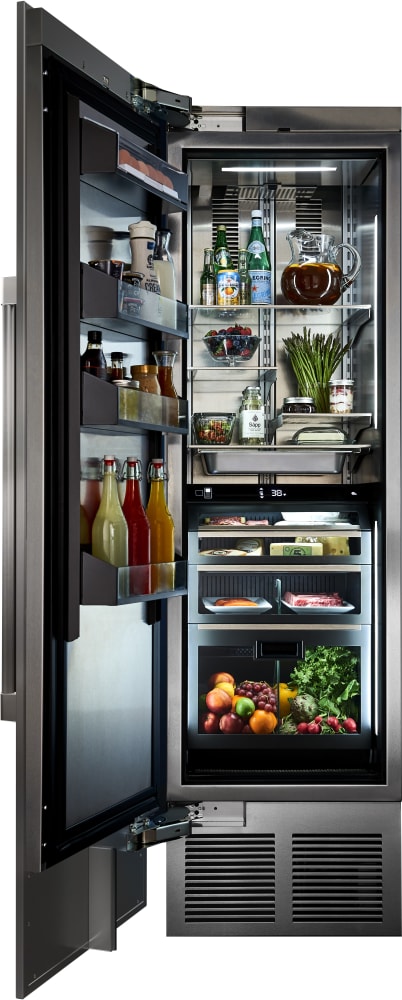Perlick CR24R12R 24 Inch Refrigerator Column with 12.6 Cu. Ft. Capacity, QuatroCool™, PerlIQ™ Touch Screen Control Panel, Dual Chamber Air Filtration, Stainless Still Interior, Spill-Proof Shelves, Slide-In Marinade Pan, Tiered Deli Drawer, and Tip-Out Produce Bin: Right Hinge