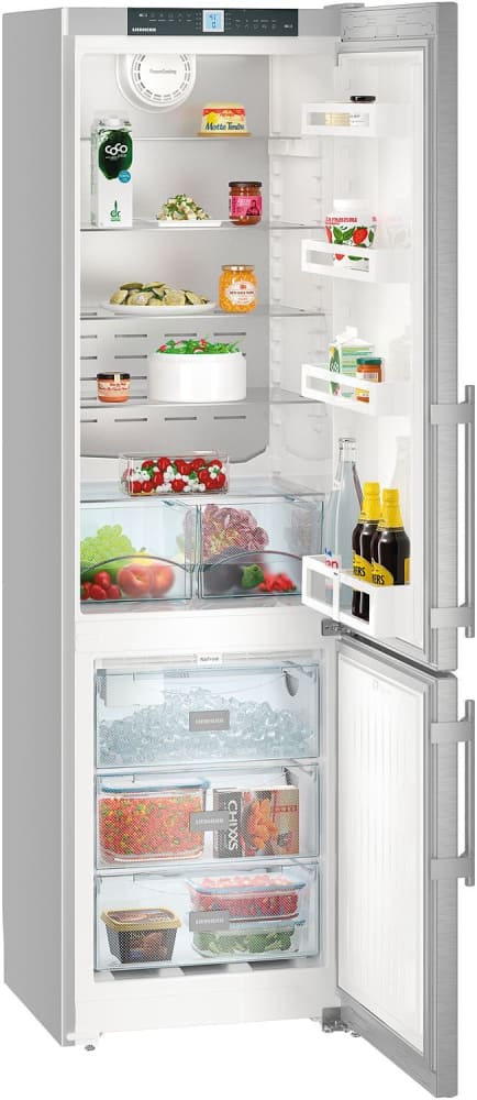 Liebherr CS1360B 24 Inch Counter Depth Bottom-Freezer Refrigerator with Factory-Installed Ice Maker, Stainless Back Wall, DuoCooling, Electronic Display, GlassLine Shelves, SmartSteel, SuperQuiet, SuperCool, SuperFrost, LED Lighting, Built-In Capable, 12.7 cu. ft. Capacity, Sabbath Mode, Star-K Certified and ENERGY STAR®