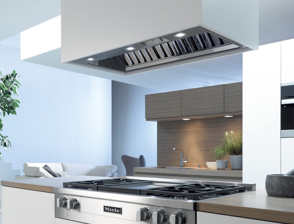 Miele DAR1130 Custom Hood Insert with Optional Blowers, 4 Fan Speeds  Including Intensive, Auto-Vent Safety Sensor, LED Lighting, Baffle Filters  and Recessed Knobs: 34 Inch Width