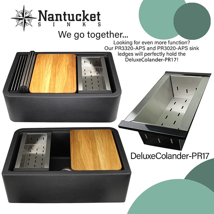 Nantucket Sinks DELUXECOLANDERPR17 Stainless Steel Colander with Rubber