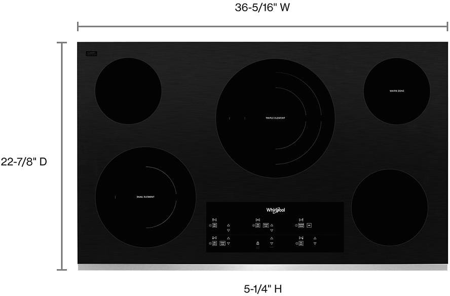 Whirlpool WCE97US6KS 36 Inch Smoothtop Electric Cooktop with 5 Radiant Elements, FlexHeat™ Dual