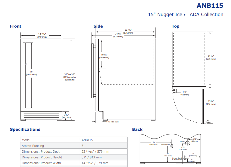 ULine UANB115SS01A 15 Inch Freestanding/BuiltIn Ice Maker with