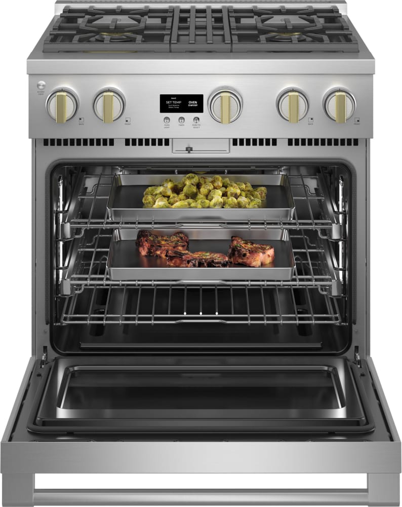 Monogram ZGP304NTSS 30 Inch Freestanding Professional Gas Smart Range with 4 Sealed Burners, 5.7 cu ft Oven, Continuous Grates, Steam-Clean, Chef Connect, Dynamic Oven LCD, Precision Oven Modes, Reversible Wok Grates, Star K, and ADA Compliant