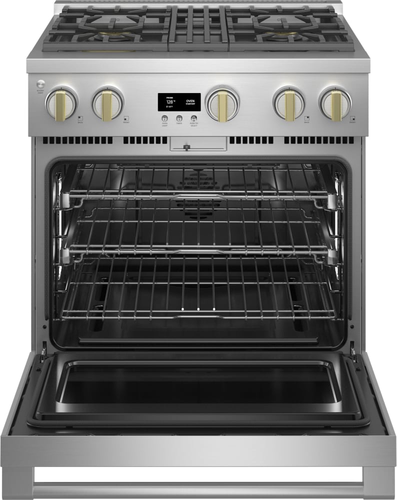 Monogram ZGP304NTSS 30 Inch Freestanding Professional Gas Smart Range with 4 Sealed Burners, 5.7 cu ft Oven, Continuous Grates, Steam-Clean, Chef Connect, Dynamic Oven LCD, Precision Oven Modes, Reversible Wok Grates, Star K, and ADA Compliant