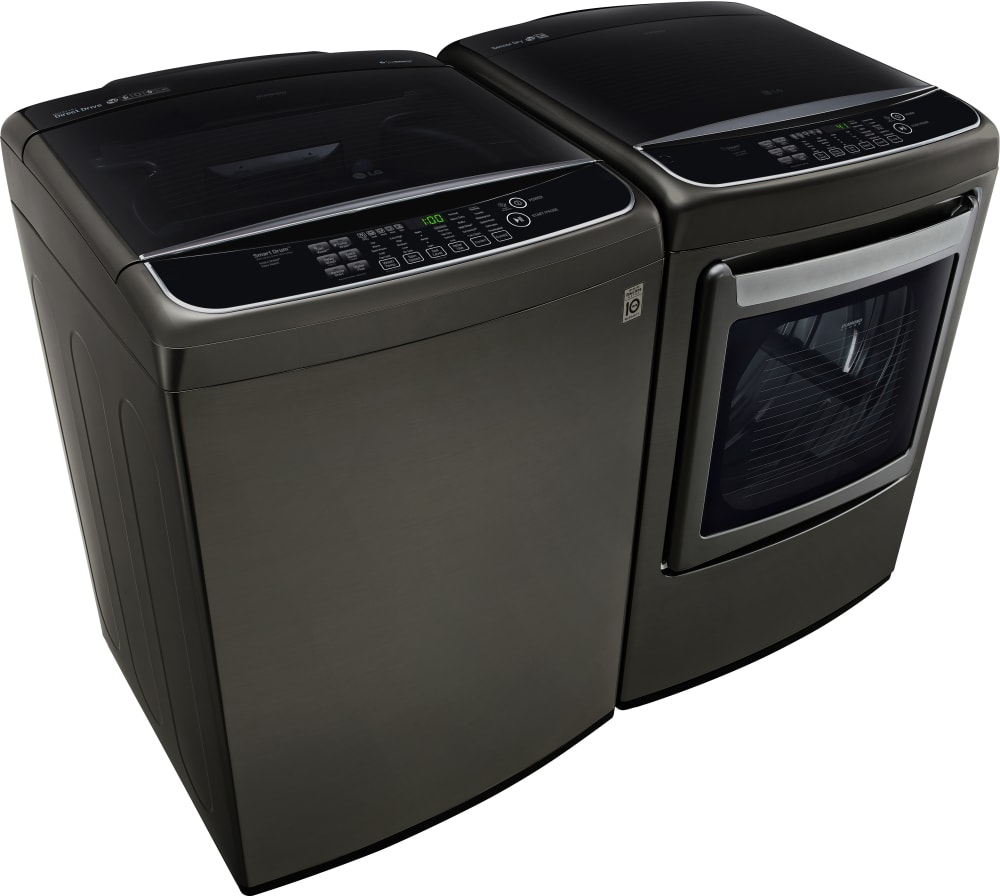 LG LGWADREW19013 Side-by-Side Washer & Dryer Set with Top Load Washer Black Stainless Steel Washer And Dryer Set