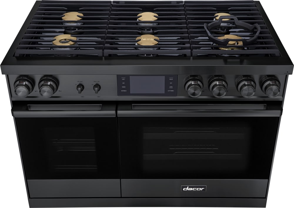 Dacor Dop48m86dlm 48 Inch Smart Pro Dual Fuel Range With Realsteam Oven Wi Fi Enabled Lcd Touchscreen Dual Four Part Pure Convection Steam Generation Powerful Broiling Simmersear Burners Auto Connected Hood Perma Flame Chef Mode And