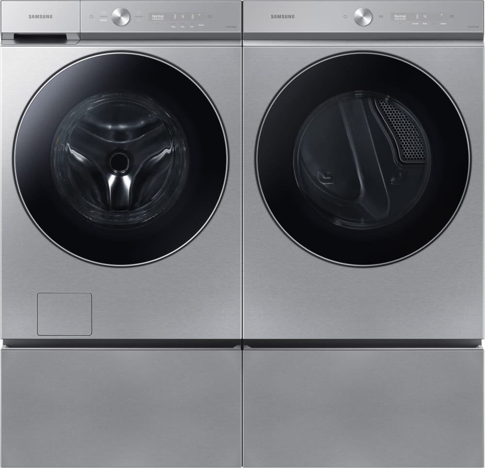 Samsung SAWADRET89001 Side by Side Washer Dryer Set with Front Load Washer and Electric Dryer in Silver