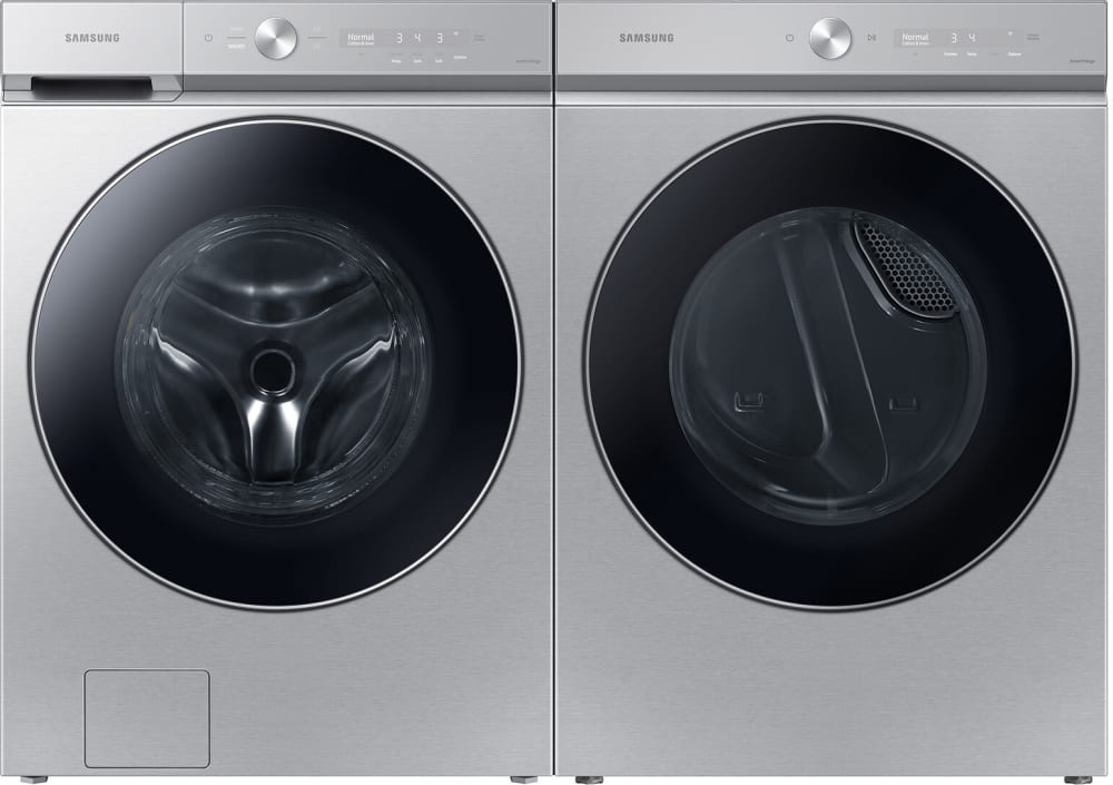 Samsung SAWADRGT89001 Side by Side Washer Dryer Set with Front Load Washer and Gas Dryer in Silver