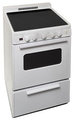 Premier ECS2X0OP 24 Inch Electric Range with 4 Smoothtop Burners, 3 cu ft Oven, Full Width Storage Drawer, 1.5 Inch Porcelain Backguard, Hot Surface Indicator Light, Surface and Oven Power Light, Interior Oven Light, Anti-Tip Bracket, and ADA Compliant: White