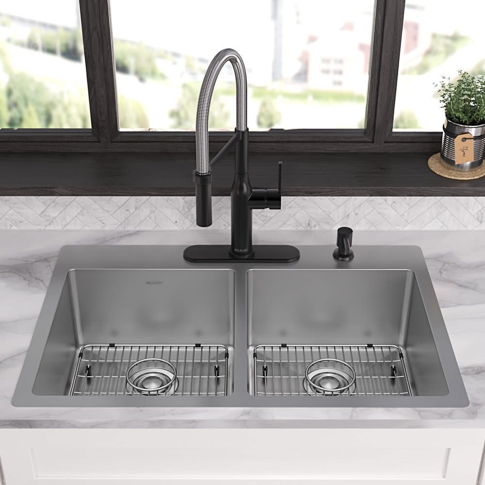 Elkay ECTSR33229TBG4 33 Inch Dual Mount Double Bowl Kitchen Sink
