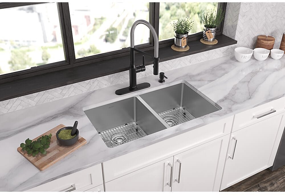 Elkay ECTSR33229TBG4 33 Inch Dual Mount Double Bowl Kitchen Sink