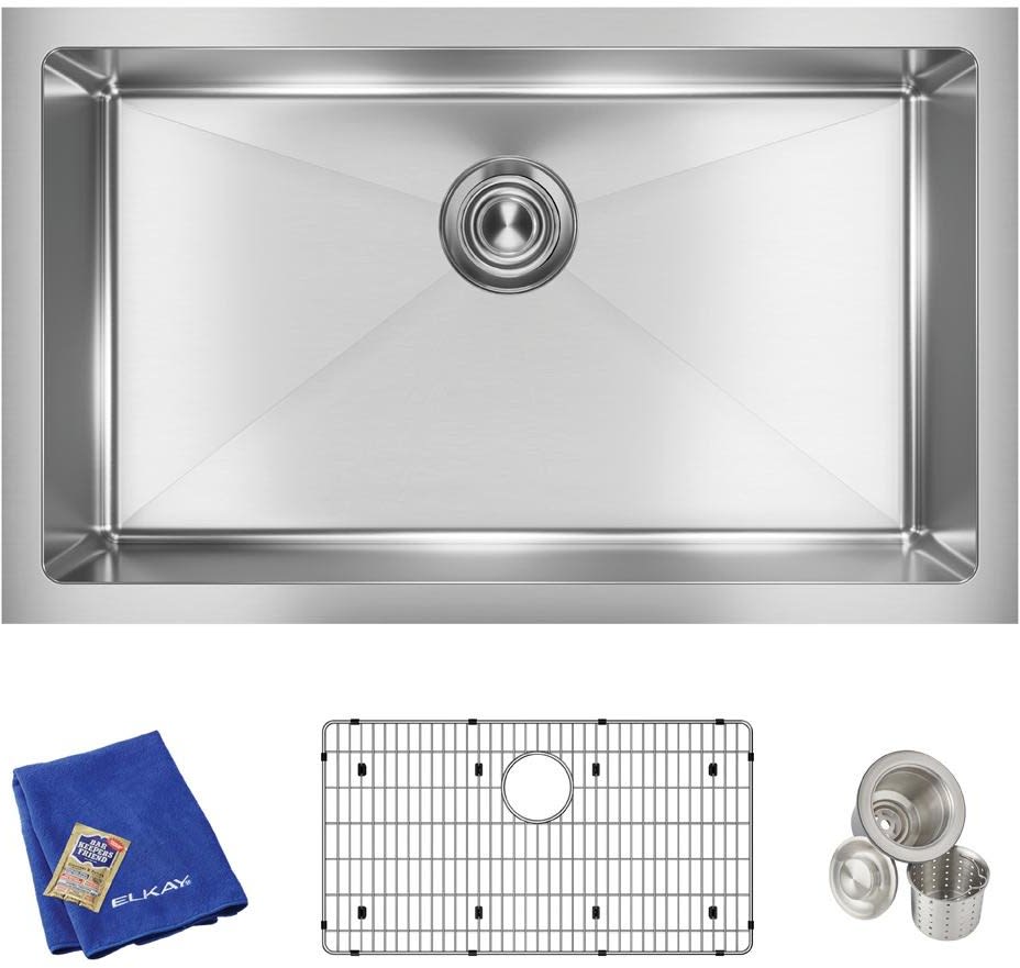 Elkay EFRU2816TC 30 Inch Single Bowl Undermount Kitchen Sink Kit with