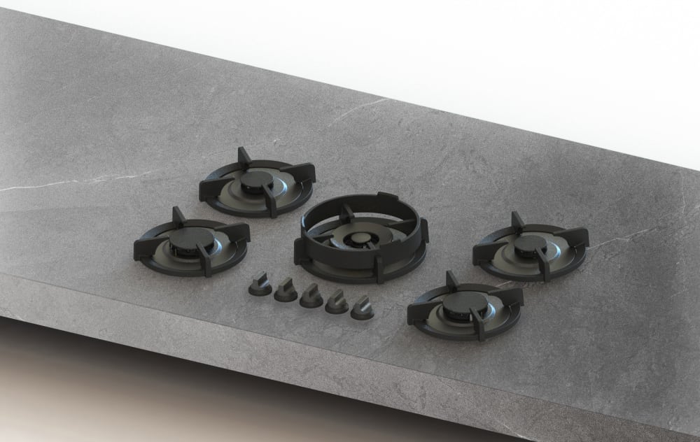 Pitt Cooking ELBRUS 36 Inch Gas Cooktop with 5 Brass Burners, Automatic Spark Ignition, Double