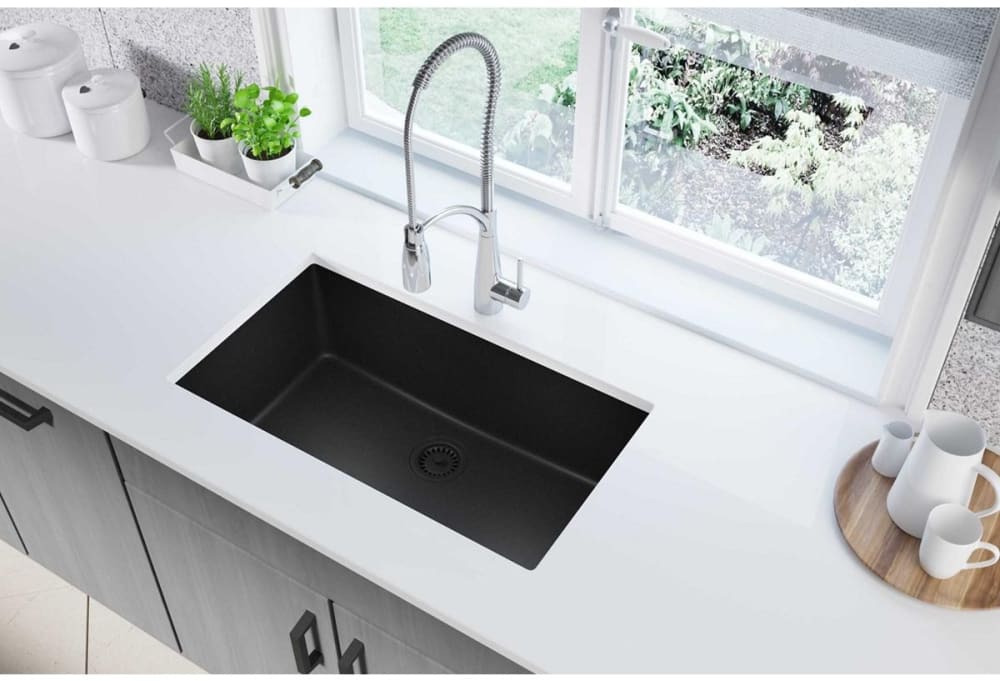 shiny black undermount double basin kitchen sink