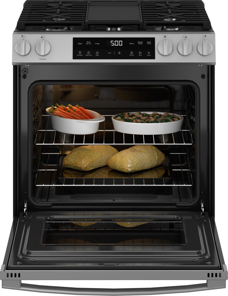 GE GGS500SVSS 30 Inch SlideIn Gas Range with 5 Sealed Burners, 5.3 cu