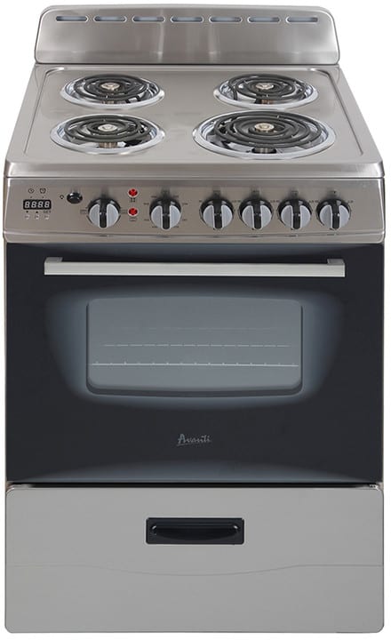 Avanti ERU240P3S 24 Inch Freestanding Electric Range with 4 Coil Elements,  2.6 Cu. Ft. Oven Capacity, Storage Drawer, Electronic Thermostat, Digital  Clock/Timer, Broiler, and ADA Compliant