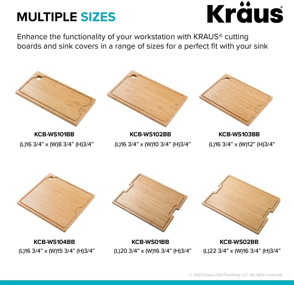 Kraus KCBWS01BB Solid Bamboo Cutting Board with BuiltIn Grooves, Non