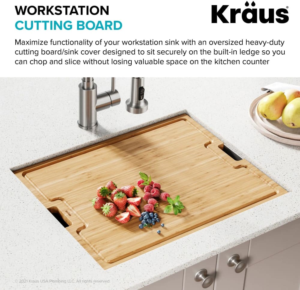 Kraus KCBWS01BB Solid Bamboo Cutting Board with BuiltIn Grooves, Non