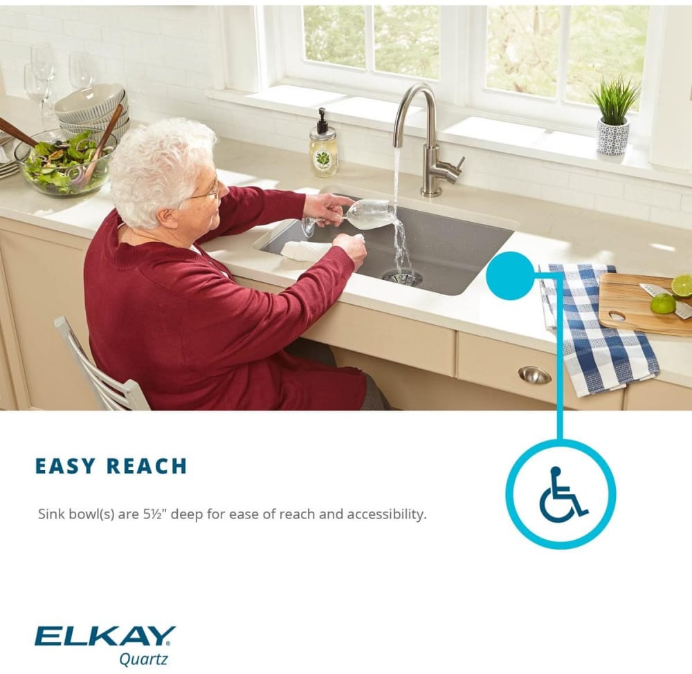 Elkay ELGUAD3319PDBK0 33 Inch Undermount ADA Kitchen Sink with Stain Resistant, Scratch