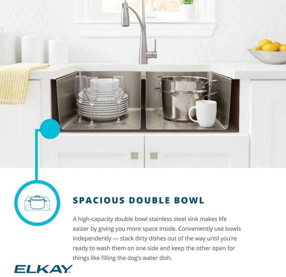 Elkay ECTSR33229TBG1 33 Inch Dual Mount Double Bowl Kitchen Sink