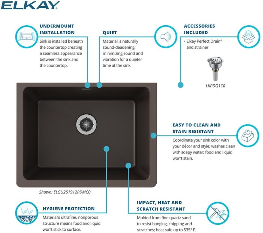 Elkay ELGU251912PDMC0 25 Inch Undermount Single Bowl Laundry Sink