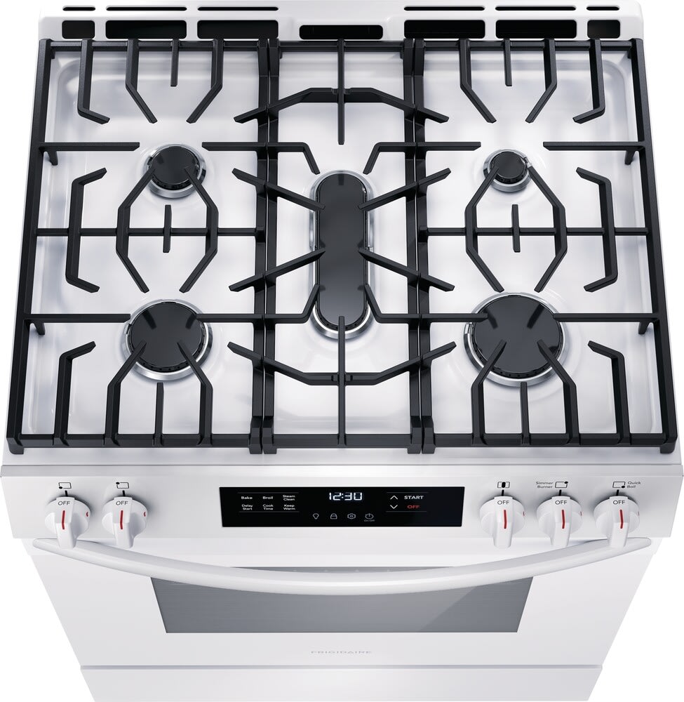 Frigidaire FCFG3062AW 30 Inch Freestanding Gas Range with 5 Sealed Burners, 5.1 cu. ft. Oven