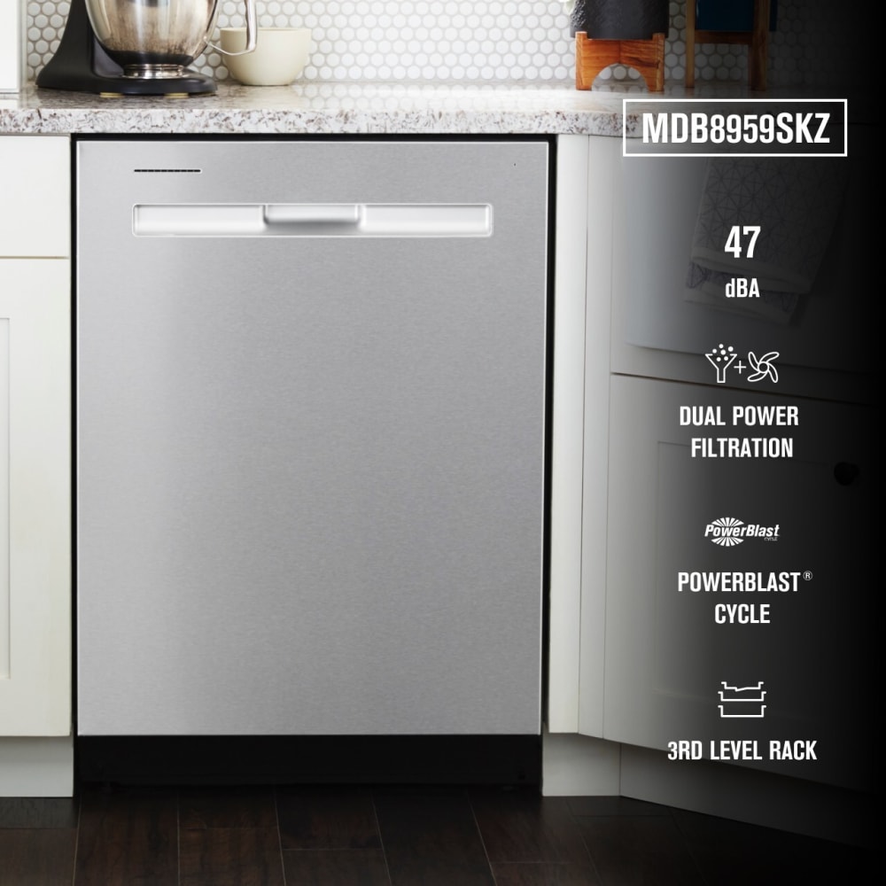 Maytag MDB8959SKZ 24 Inch Fully Integrated Dishwasher with 15 Place Settings 47 dBA 5 Wash Cycles 3rd Wash Rack Dual Power Filtration PowerBlast Cycle NSF Certified Sani Rinse and Star K Fingerprint R...