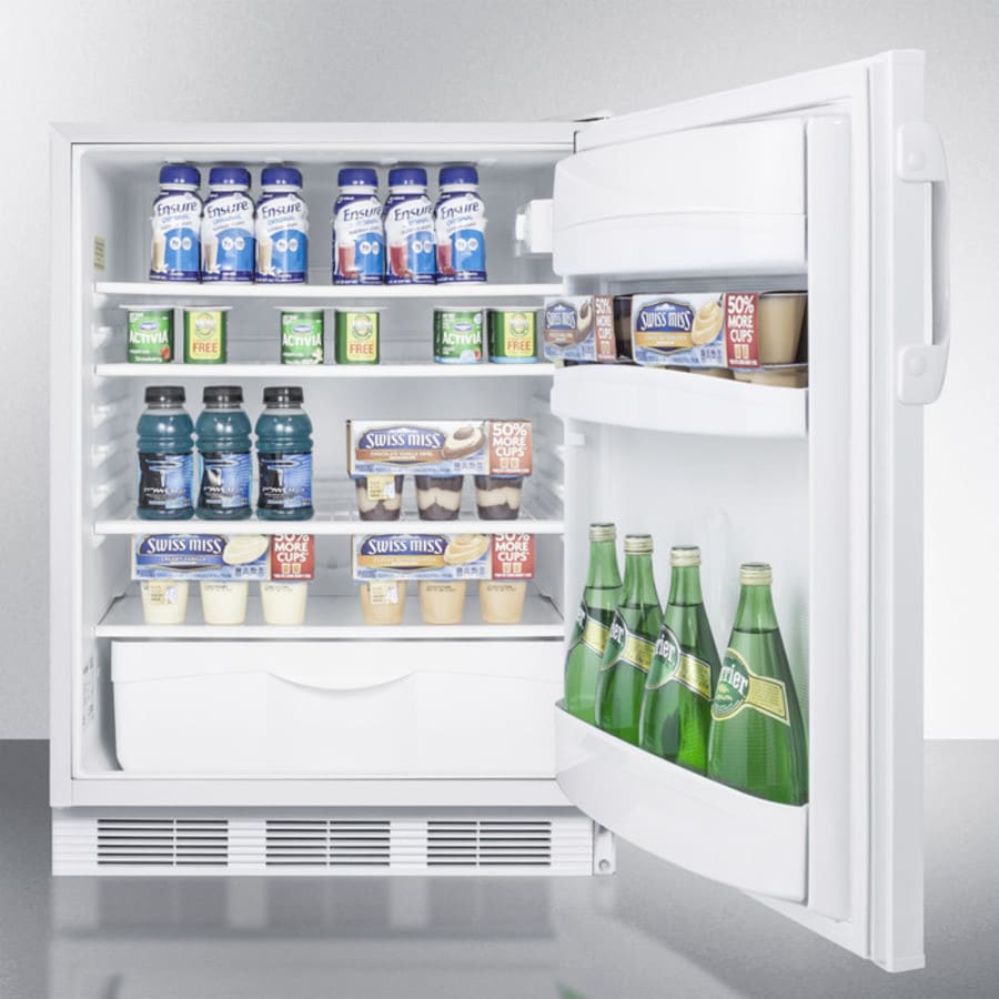 AccuCold FF67ADA 5.5 cu. ft. Compact Refrigerator with Adjustable Glass Shelves, Door Storage, Fruit/Vegetable Crisper, Interior Light, ADA Compliant and Commercially Approved: White