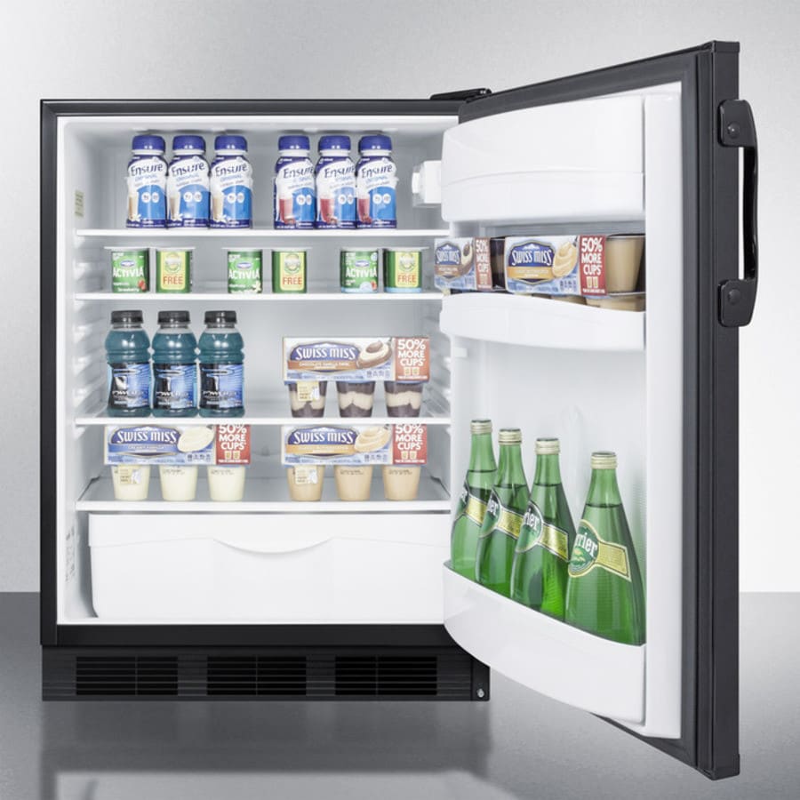 AccuCold FF6B 5.5 cu. ft. Compact Refrigerator with Adjsutable Glass Shelves, Automatic Defrost, Interior Lighting, Crisper Drawer, Door Storage and Jet Black Exterior Finish: Black