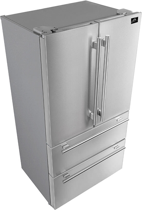 Forno FFRBI182040SG 36 Inch Moena Counter Depth French Door Refrigerator with 19.25 Cu. Ft. Capacity, Interior Ice Maker, Door Alarms, Gallon Door Bins, and Child Lock