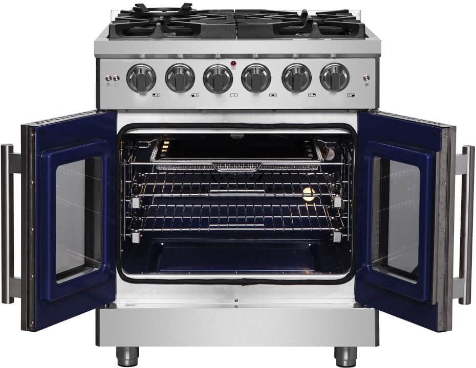 Forno FFSGS632530 30 Inch Freestanding French Door Dual Fuel Range with 5  Sealed Burners, 4.32 cu. ft. Oven Capacity, Continuous Grates, Steam Clean,  and Convection Oven