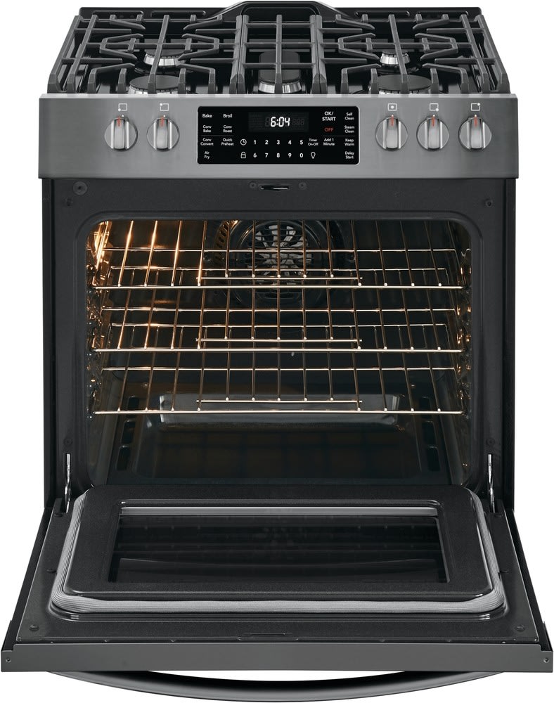 Frigidaire Fggh3047vd 30 Inch Front Control Gas Range With 5 Burners 5 6 Cu Ft Capacity True Convection Oven Continuous Grates Self Clean With Steam Option Storage Drawer Air Fry Temperature Probe Sabbath This front control range easily fits the space of your existing 30 range. frigidaire gallery series fggh3047vd