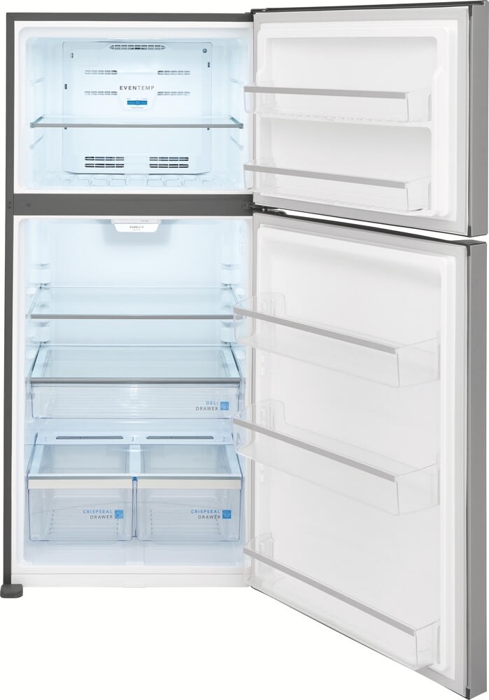 Frigidaire FGHT2055VF 30 Inch Top Freezer Refrigerator with 20 Cu. Ft. Capacity, Adjustable Glass Shelves, Gallon Door Bins, Automatic Defrost, Crisper Drawers, UL Listed, ADA Compliant, and Energy Star Certified: Stainless Steel