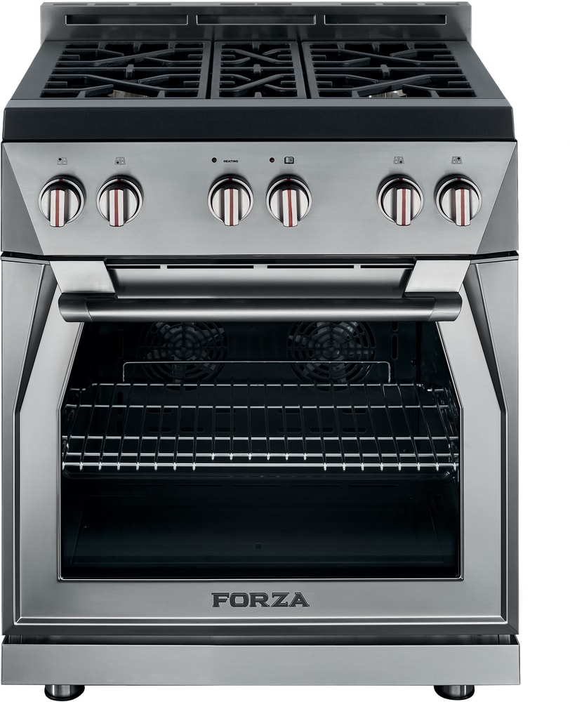 Forza FR304GN 30 Inch Pro-Style Freestanding Gas Range with Infinito™ Grates, MassimoBlu™ Double Broiler, Full Brass Burners, 5.2Cu Ft, Convection Cooking, Uniquely Shaped Window, Soft Close Door, and Commercial Tray Compatible