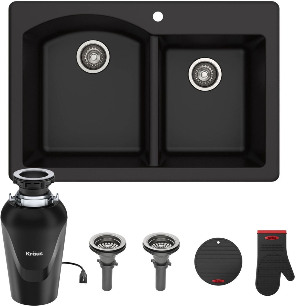 Kraus KGD50BL10075MB 33 Inch Dual Mount Double Bowl Granite