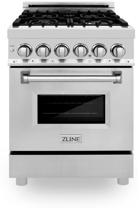 ZLINE RA24 24 Inch Freestanding Dual Fuel Range with 4 Sealed Italian Burners, 2.8 Cu. Ft. Convection Oven Capacity, Porcelain Cooktop, Three-Layer Glass Oven, Stay-Put Hinges, Smooth Glide Rack, and ETL Listed: Stainless Steel