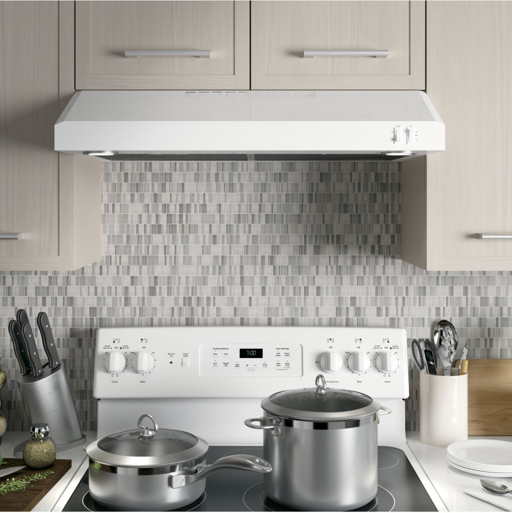 GE JVX5305DJWW 30 Inch Under Range Hood with 2Speed/270 CFM Blower, Rocker Switch