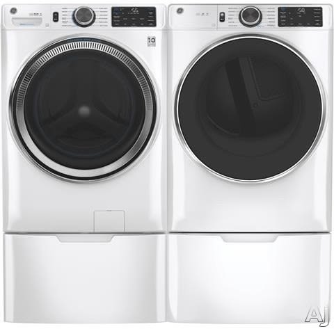 GE GEWADREW6502 Side-by-Side on Pedestals Washer & Dryer Set with Front Load Washer and Electric Dryer in White