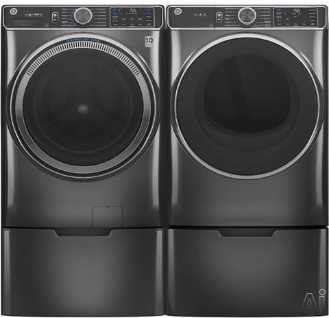 GE GEWADRGDG8502 Side-by-Side on Pedestals Washer & Dryer Set with Front Load Washer and Gas Dryer in Diamond Gray