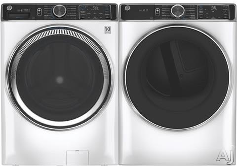 GE GEWADRGW8501 Side-by-Side Washer & Dryer Set with Front Load Washer and Gas Dryer in White