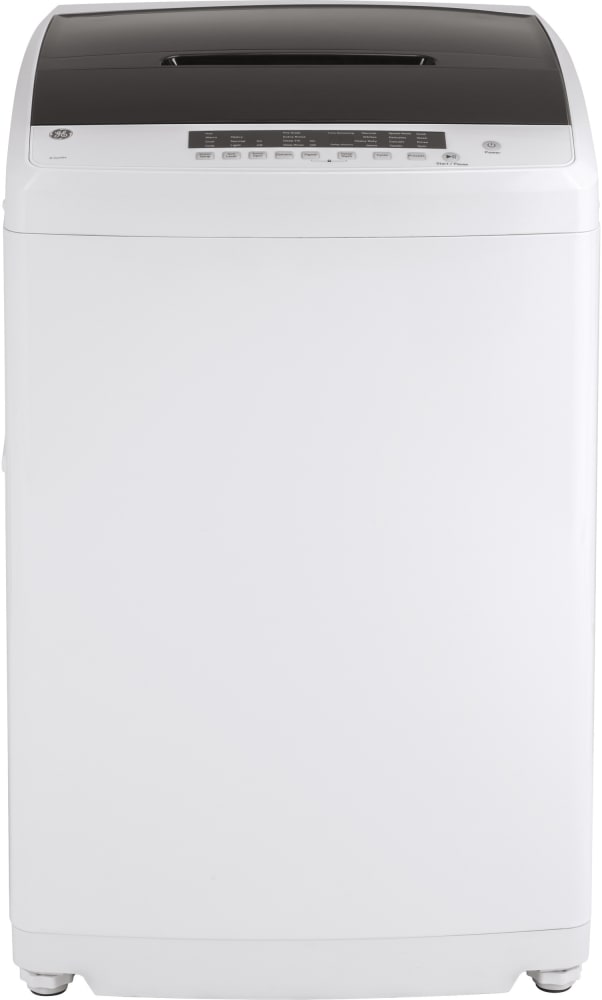 GE GEWADREW1282 Stacked Washer & Dryer Set with Top Load Washer and Electric Dryer in White