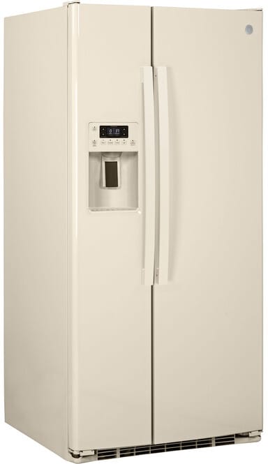 GE GSE23GGKCC 33 Inch Freestanding Side by Side Refrigerator with 23.2 Cu.  Ft. Total Capacity, Fresh Food Multi-Level Drawers, Arctica Icemaker,  External Ice/Water Dispenser, Advanced Water Filtration, and ENERGY STAR®  Qualified: Bisque