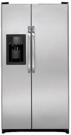 GE GSL25JGCLS 25.3 cu. ft. Side by Side Refrigerator with Spill Proof Glass Shelves Gallon Door Bins Adjustable Humidity Drawer and External Ice Water Dispenser CleanSteel